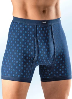 Best BADER Viererpack Unterhosen, allover dessiniert 2X MARINE-BUNT, 2X JEANSBLAU MELIERT-BUNT