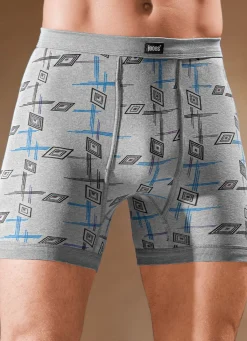Online BADER Viererpack Unterhosen aus Feinripp mit Eingriff 2X JEANSBLAU MELIERT-BUNT, 2X GRAU MELIERT-BUNT