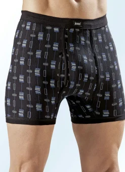 New BADER Viererpack Unterhosen mit paspeliertem Eingriff, allover dessiniert 2X SCHWARZ-BUNT, 2X MARINE-BUNT