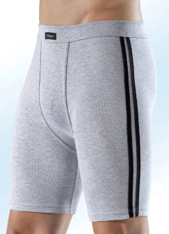 Online GLEYMOR Viererpack Unterhosen mit seitlichen Kontraststreifen, knielang 2X GRAU MELIERT-SCHWARZ, 2X SCHWARZ-GRAU MELIERT