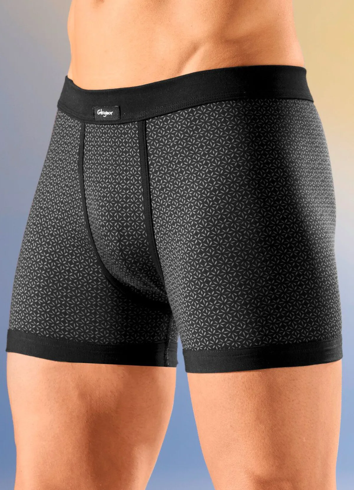 GLEYMOR Viererpack Unterhosen mit Softbund 2X SCHWARZ-TERRAKOTTA, 2X SCHWARZ-WEISS
