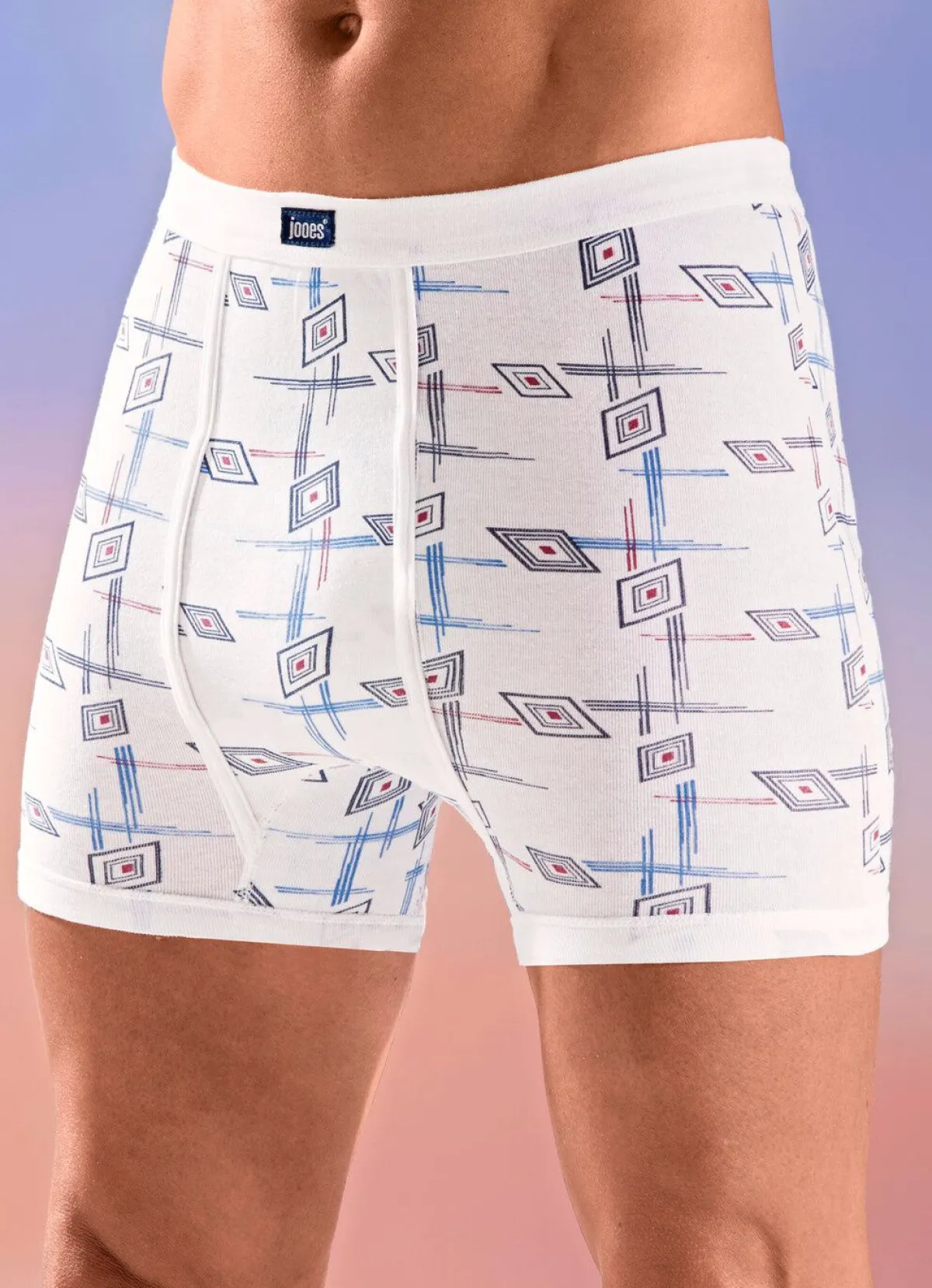Clearance BADER Viererpack Unterhosen mit Alloverdessin 2X WEISS-BUNT, 2X MARINE-BUNT