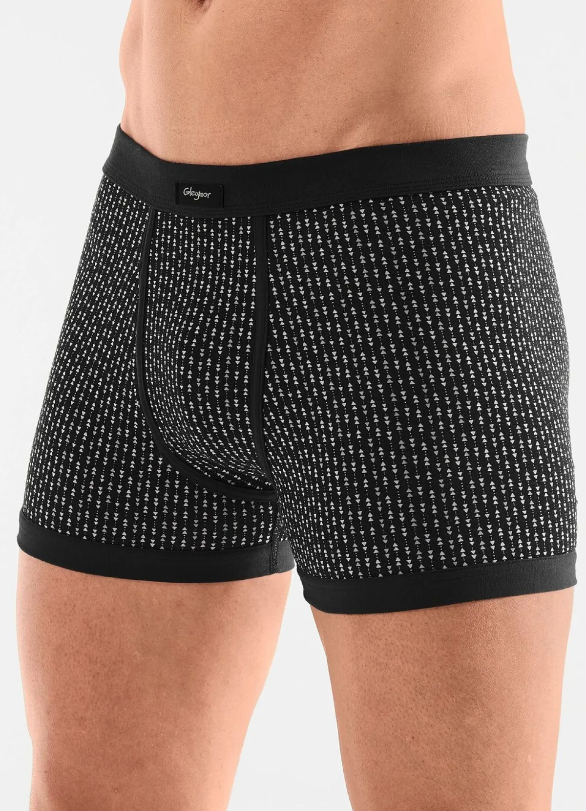 GLEYMOR Viererpack Unterhosen mit Eingriff aus Feinjersey 2X SCHWARZ-BUNT, 2X UNI SCHWARZ