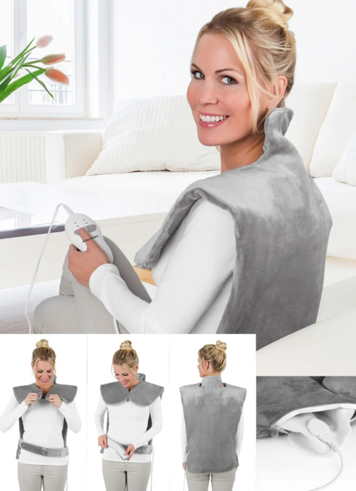 Hot BADER Vitalmaxx Rücken- und Nacken-Massageheizdecke ANTHRAZIT