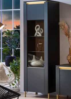 Discount BADER Vitrine mit LED-Beleuchtung und Softclose SCHWARZ-GOLD