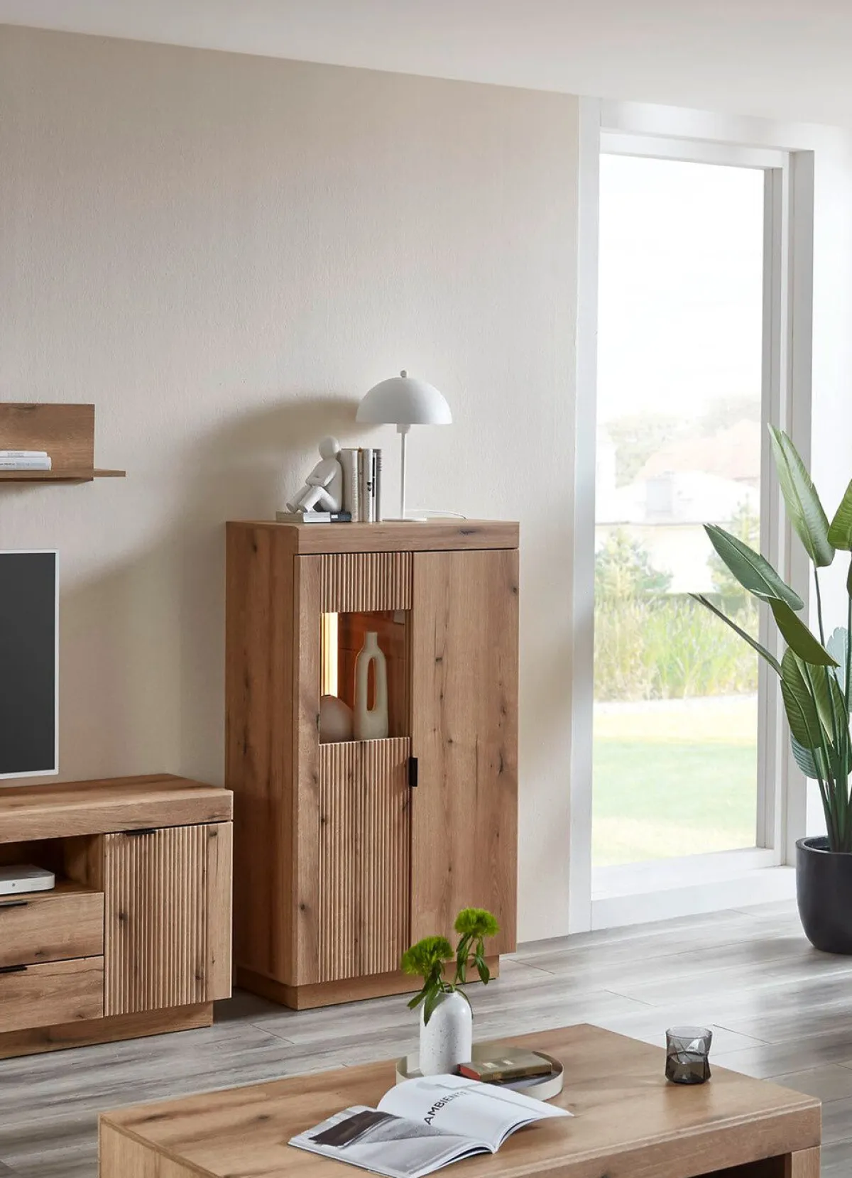 Discount BADER Vitrine, 2-türig, mit LED-Beleuchtung und Softclose EICHE