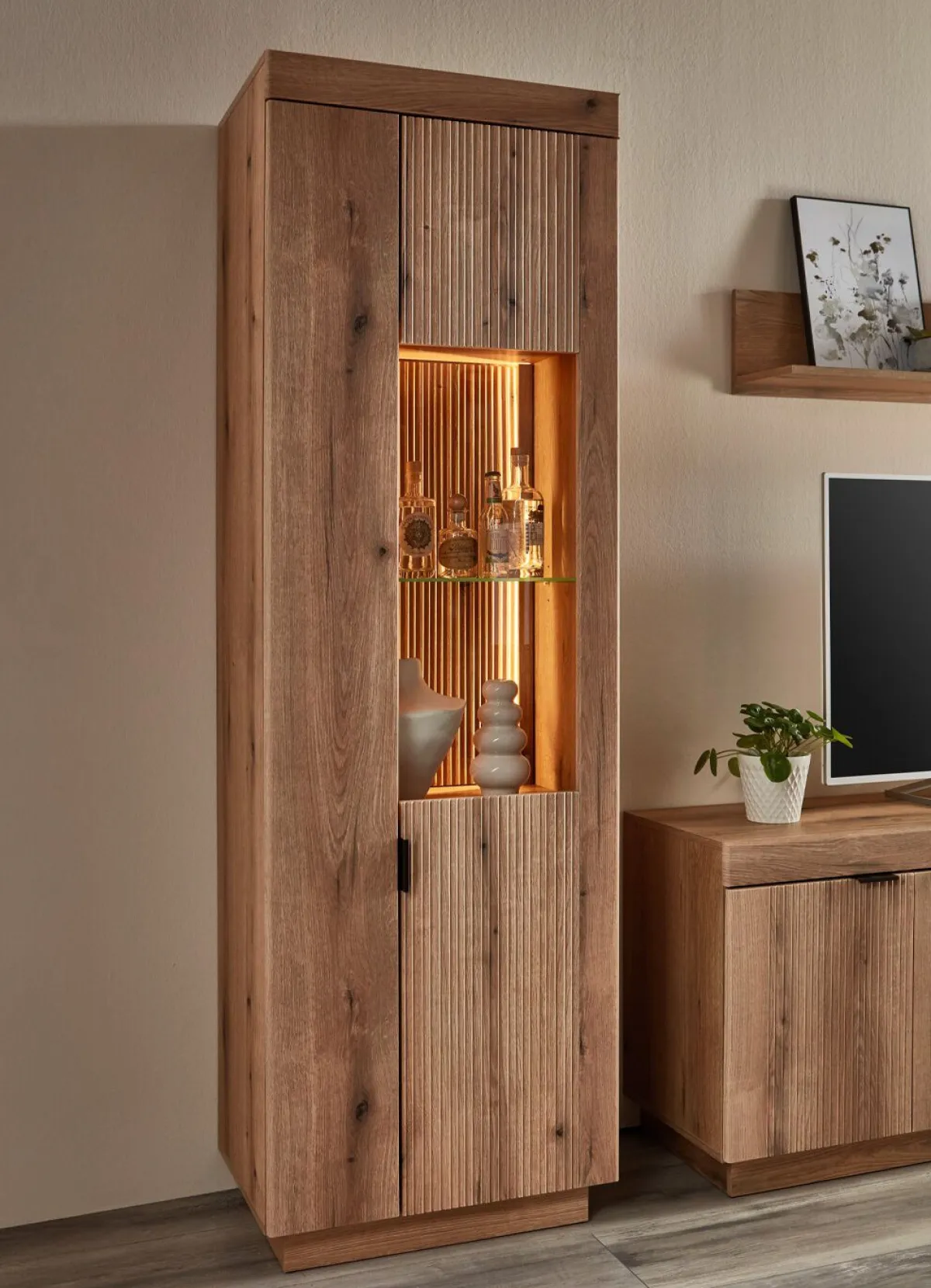 Hot BADER Vitrine, 2-türig, mit LED-Beleuchtung und Softclose EICHE
