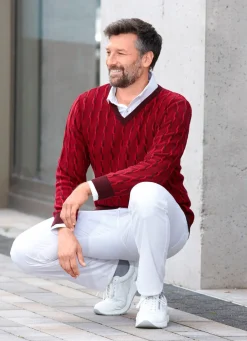 BADER V-Pullover mit markantem Halsausschnitt in 3 Farben ROT