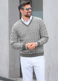 Online BADER V-Pullover mit markantem Halsausschnitt in 3 Farben HELLGRAU