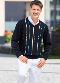 Outlet BADER V-Pullover mit Strukturdessin MARINE