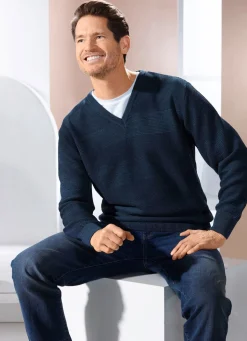 Online BADER V-Pullover mit Strukturdessin in 3 Farben MARINE