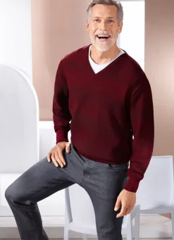 New BADER V-Pullover mit Strukturdessin in 3 Farben BORDEAUX