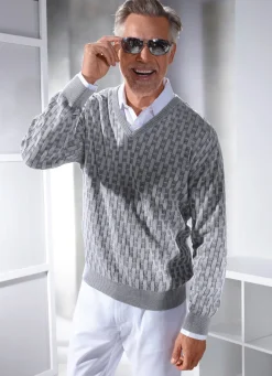 Online BADER V-Pullover mit Strukturmuster in 3 Farben GRAU MELIERT