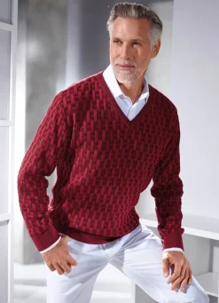 Sale BADER V-Pullover mit Strukturmuster in 3 Farben ROT MELIERT