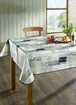 BADER Wachstuch-Tischdecke in Patchwork-Optik GRÜN-BUNT