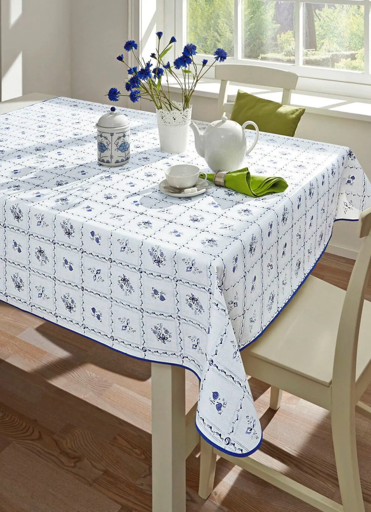 Hot BADER Wachstuch-Tischdecke in pflegeleichter Qualität BLAU-WEISS