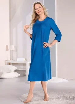 Outlet BADER Wadenlanges Nachthemd mit 3/4 langen Ärmeln ROYALBLAU