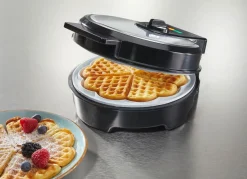 Sale BADER Waffeleisen für dünne und dicke Waffeln in nur 2–3 Minuten SILBER-SCHWARZ