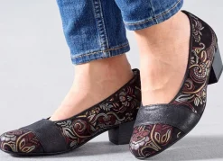Outlet WALDLÄUFER Waldläufer, bequeme Damen-Pumps, Weite K, mit herausnehmbarem Fußbett SCHWARZ-BUNT