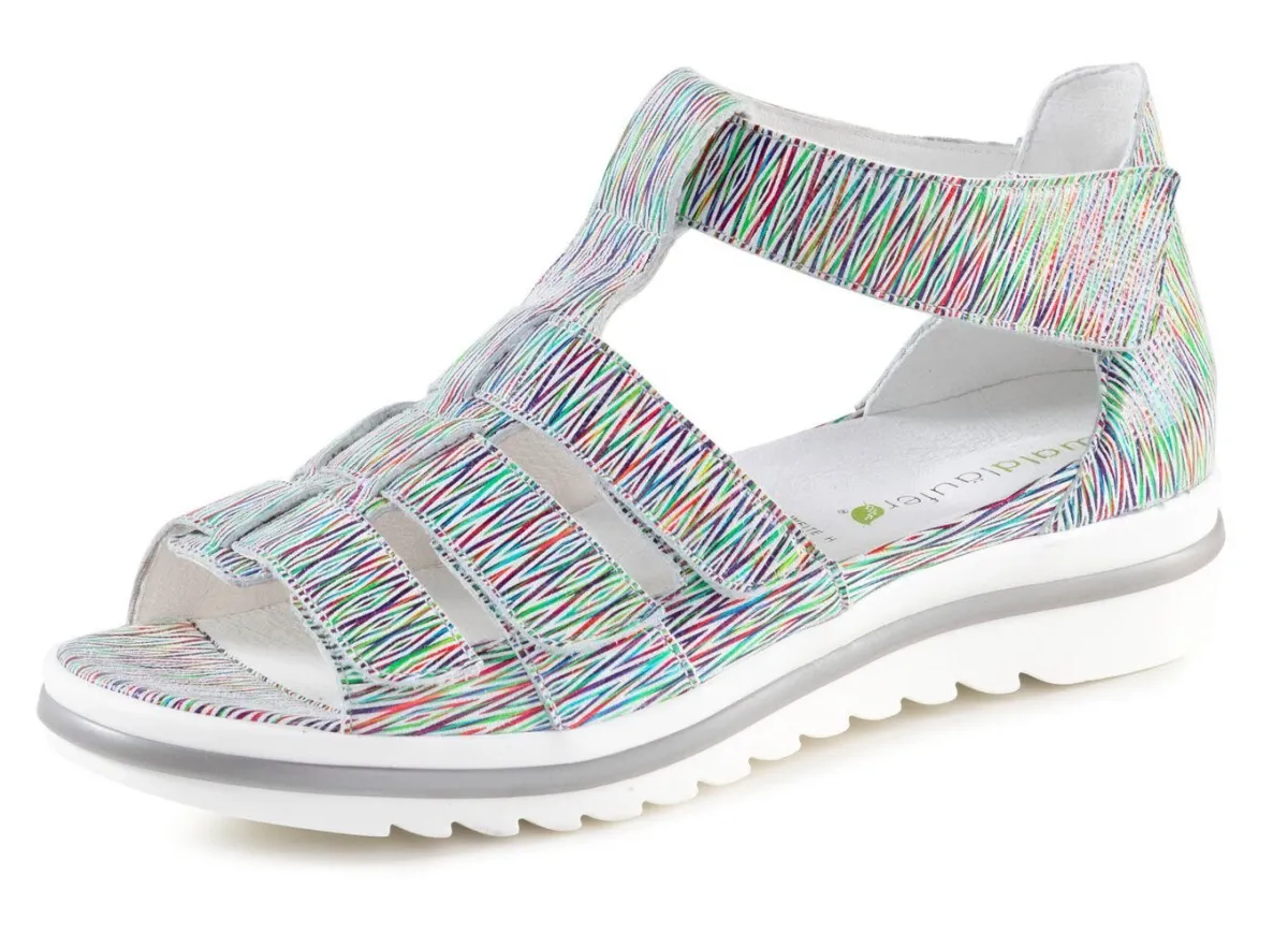 WALDLÄUFER Waldläufer, bequeme Damen-Sandalen, Weite H, mit herausnehmbarem Fußbett WEISS-BUNT