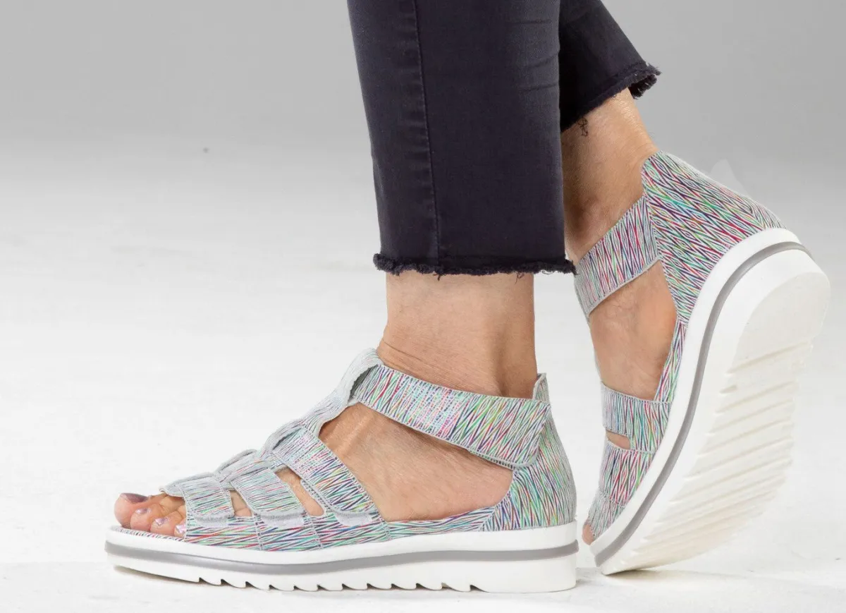 WALDLÄUFER Waldläufer, bequeme Damen-Sandalen, Weite H, mit herausnehmbarem Fußbett WEISS-BUNT