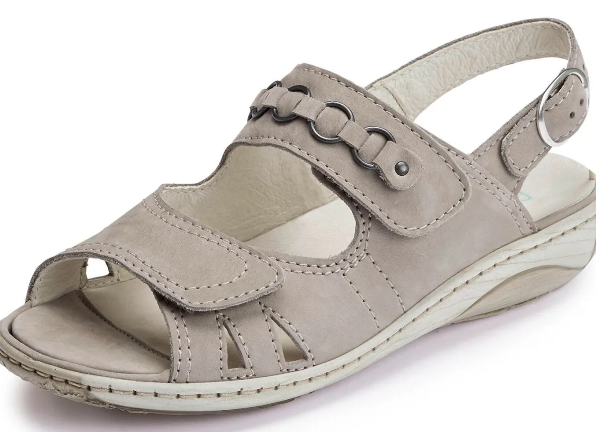 Hot WALDLÄUFER Waldläufer, bequeme Damen-Sandalen, Weite G, mit herausnehmbarem Fußbett TAUPE