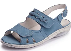 Best WALDLÄUFER Waldläufer, bequeme Damen-Sandalen, Weite G, mit herausnehmbarem Fußbett JEANSBLAU