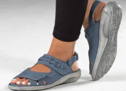 Best WALDLÄUFER Waldläufer, bequeme Damen-Sandalen, Weite G, mit herausnehmbarem Fußbett JEANSBLAU