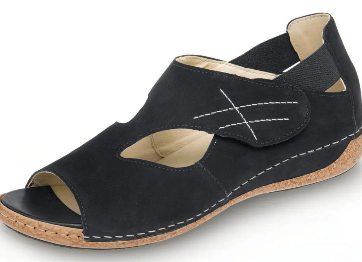 Hot WALDLÄUFER Waldläufer, bequeme Damen-Sandalen, Weite H, mit herausnehmbarem Fußbett SCHWARZ