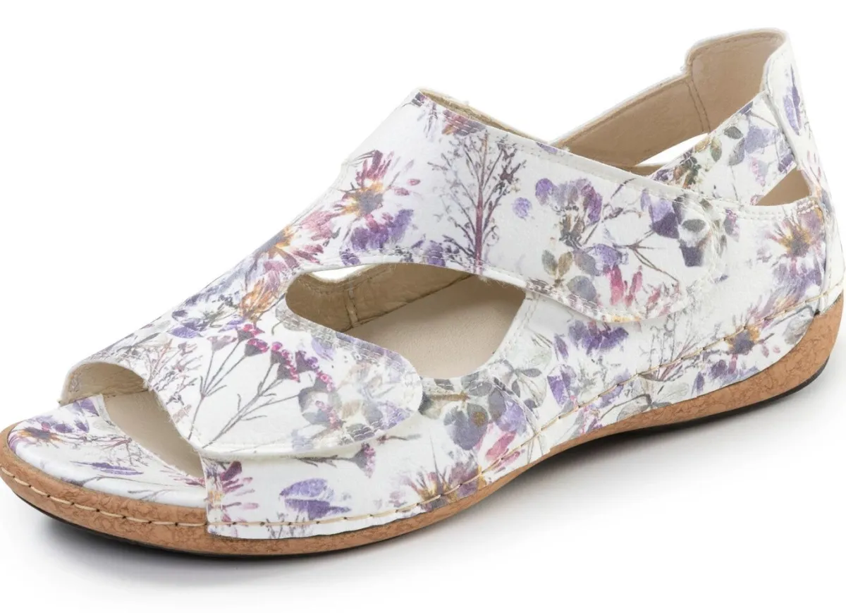 Hot WALDLÄUFER Waldläufer, bequeme Damen-Sandalen, Weite H, mit herausnehmbarem Fußbett ECRU-BUNT