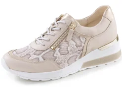 Sale BADER Waldläufer, bequeme Damen-Schnürschuhe, Weite H, mit herausnehmbarem Fußbett BEIGE-GOLD