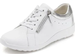 Discount BADER Waldläufer, bequeme Damen-Schnürschuhe, Weite K, mit herausnehmbarem Fußbett WEISS-SILBER