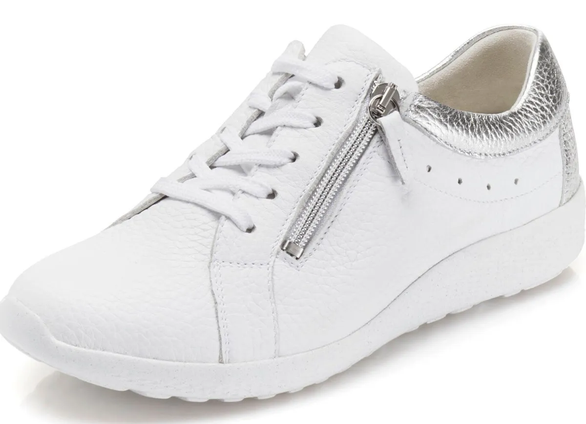 Discount BADER Waldläufer, bequeme Damen-Schnürschuhe, Weite K, mit herausnehmbarem Fußbett WEISS-SILBER