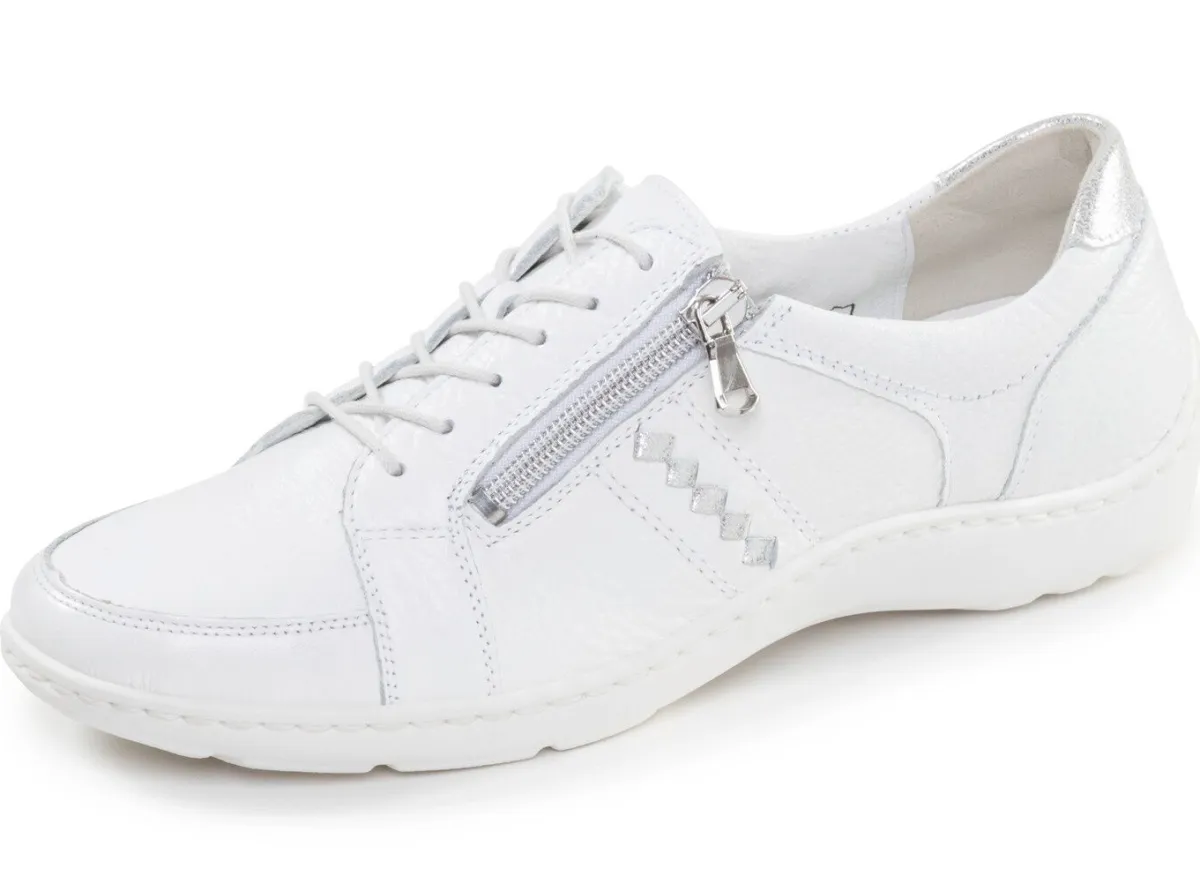 Discount WALDLÄUFER Waldläufer, bequeme Damen-Schnürschuhe, Weite H, mit herausnehmbarem Fußbett WEISS-SILBER