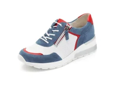 Sale BADER Waldläufer, bequeme Damen-Schnürschuhe, Weite H, mit herausnehmbarem Fußbett WEISS-BLAU-ROT