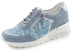 Clearance BADER Waldläufer, bequeme Damen-Schnürschuhe, Weite H, mit herausnehmbarem Fußbett JEANS-SILBER