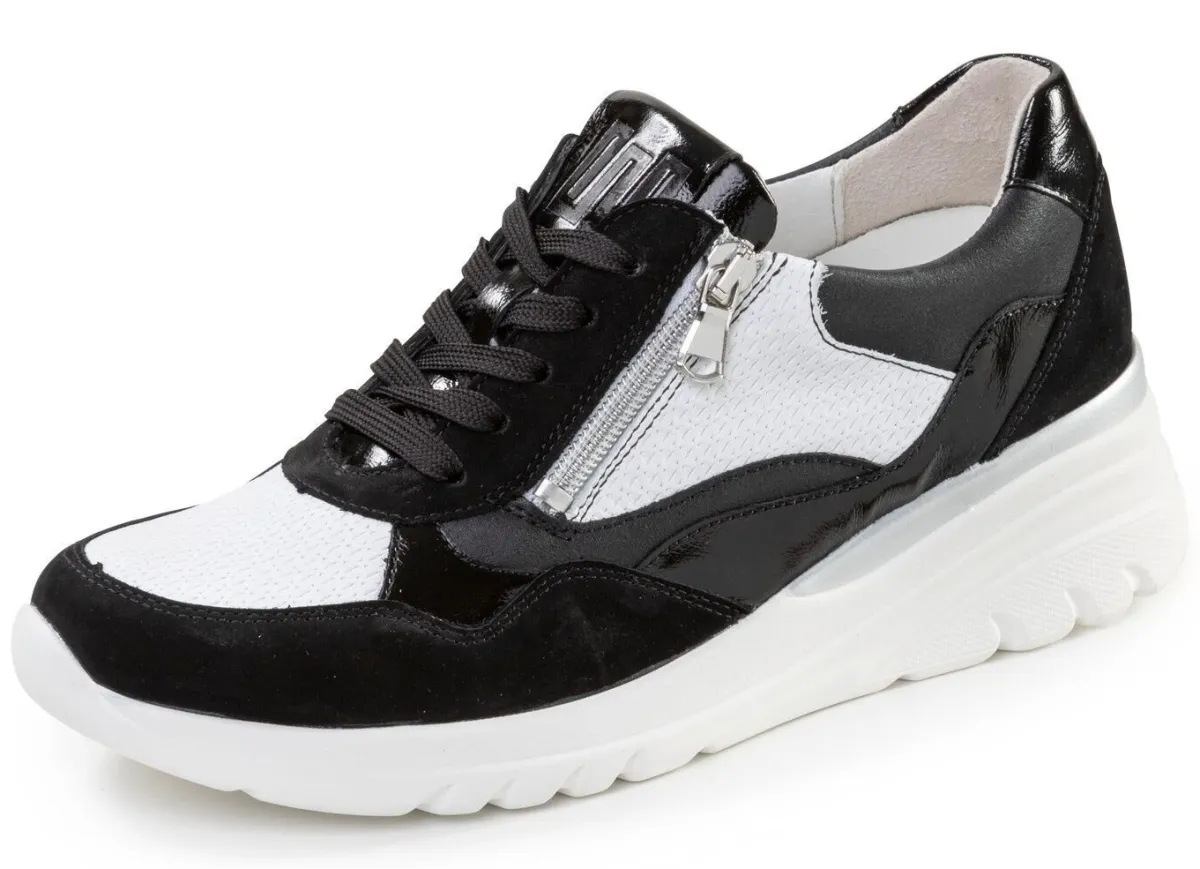 Sale WALDLÄUFER Waldläufer, bequeme Damen-Schnürschuhe, Weite H, mit herausnehmbarem Fußbett SCHWARZ-WEISS