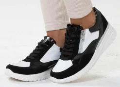 Sale WALDLÄUFER Waldläufer, bequeme Damen-Schnürschuhe, Weite H, mit herausnehmbarem Fußbett SCHWARZ-WEISS
