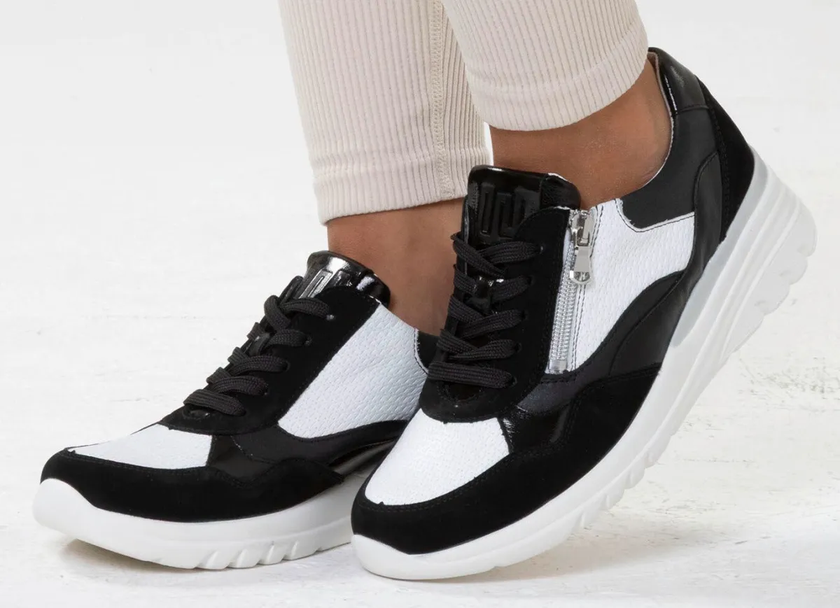 Sale WALDLÄUFER Waldläufer, bequeme Damen-Schnürschuhe, Weite H, mit herausnehmbarem Fußbett SCHWARZ-WEISS