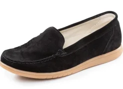 Discount WALDLÄUFER Waldläufer, bequeme Damen-Slipper, Weite H, mit herausnehmbarem Fußbett SCHWARZ
