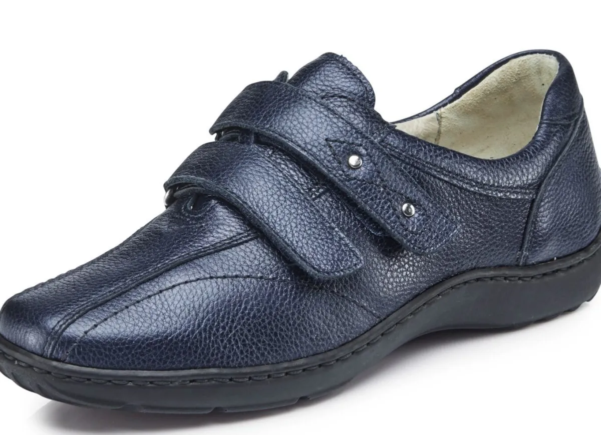 Sale WALDLÄUFER Waldläufer, bequeme Damen-Slipper, Weite H, mit herausnehmbarem Fußbett DUNKELBLAU