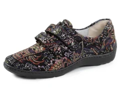 Outlet WALDLÄUFER Waldläufer, bequeme Damen-Slipper, Weite H, mit herausnehmbarem Fußbett SCHWARZ-BUNT