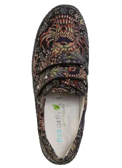 Outlet WALDLÄUFER Waldläufer, bequeme Damen-Slipper, Weite H, mit herausnehmbarem Fußbett SCHWARZ-BUNT