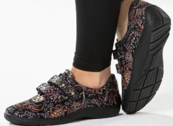 Outlet WALDLÄUFER Waldläufer, bequeme Damen-Slipper, Weite H, mit herausnehmbarem Fußbett SCHWARZ-BUNT