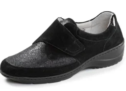 Outlet WALDLÄUFER Waldläufer, bequeme Damen-Slipper, Weite K, mit herausnehmbarem Fußbett SCHWARZ
