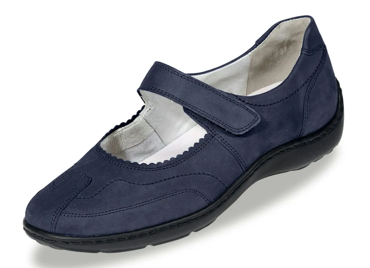 Clearance WALDLÄUFER Waldläufer, bequeme Damen-Slipper, Weite H, mit herausnehmbarem Fußbett MARINE