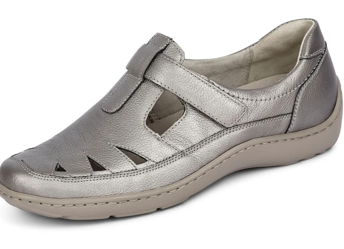 Sale WALDLÄUFER Waldläufer, bequeme Damen-Slipper, Weite H, mit herausnehmbarem Fußbett SILBERGRAU