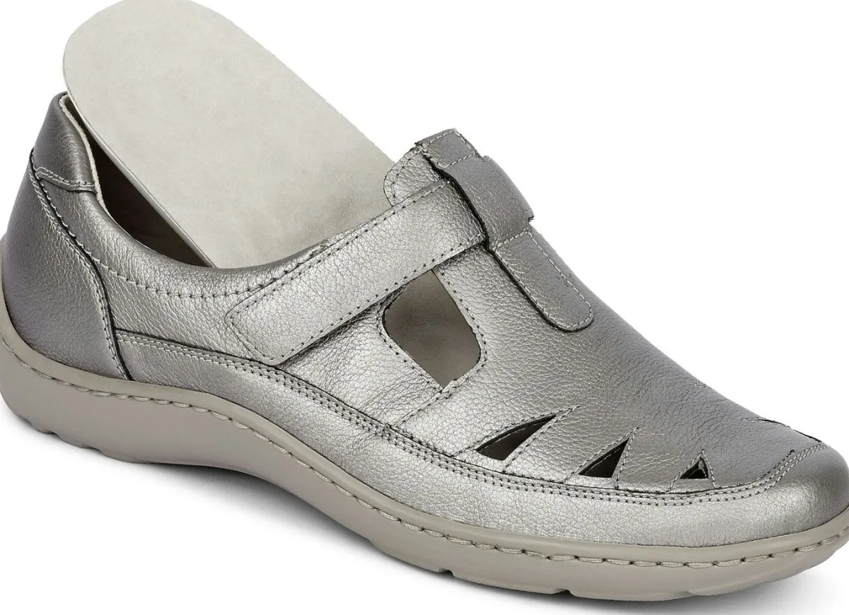 Sale WALDLÄUFER Waldläufer, bequeme Damen-Slipper, Weite H, mit herausnehmbarem Fußbett SILBERGRAU