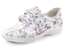 New WALDLÄUFER Waldläufer, bequeme Damen-Slipper, Weite H, mit herausnehmbarem Fußbett WEISS-BUNT