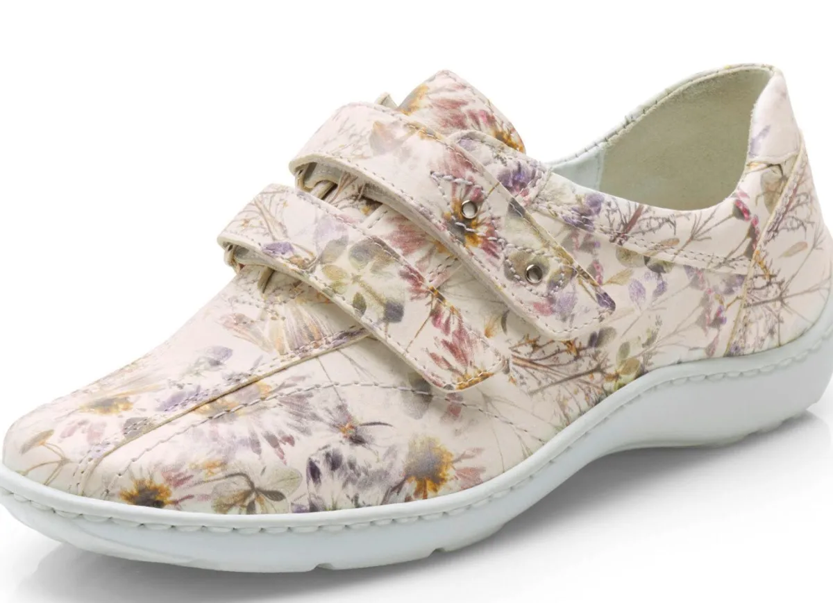 Sale WALDLÄUFER Waldläufer, bequeme Damen-Slipper, Weite H, mit herausnehmbarem Fußbett ECRU-BUNT